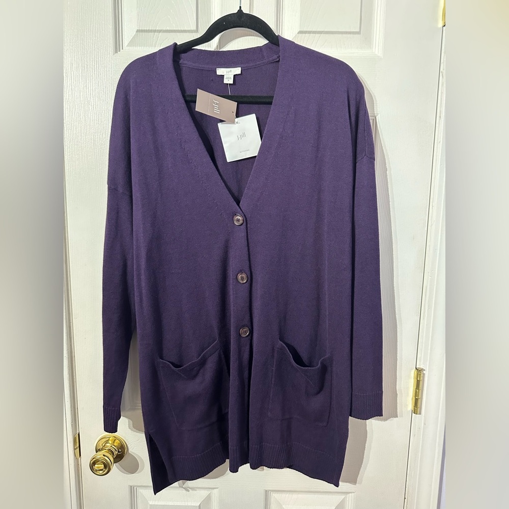 NWT J. Jill Purple Cardigan Sweater Classic Knit (M)